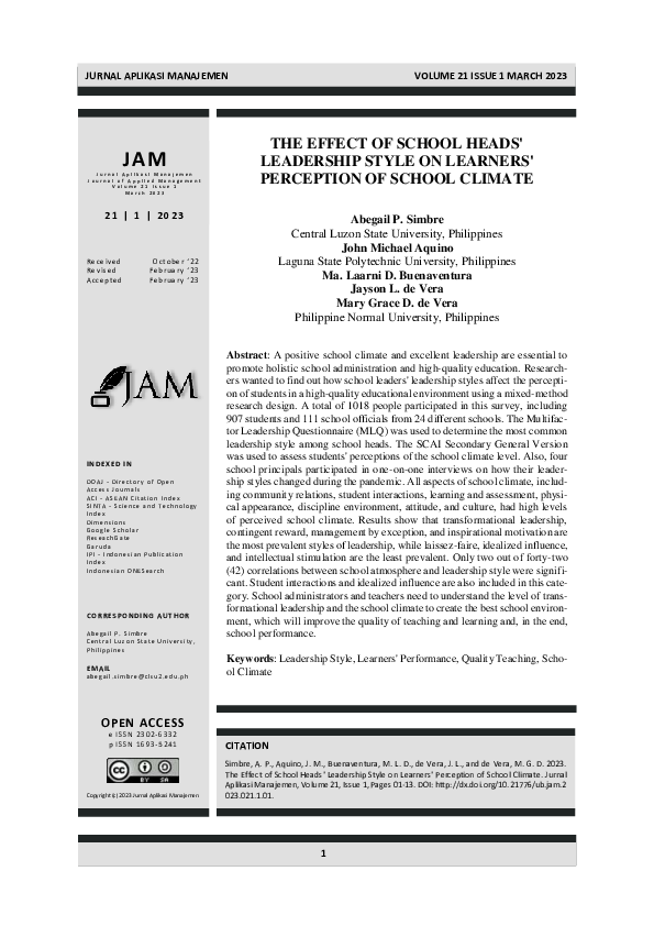 (PDF) The Effect of School Heads' Leadership Style on Learners ...