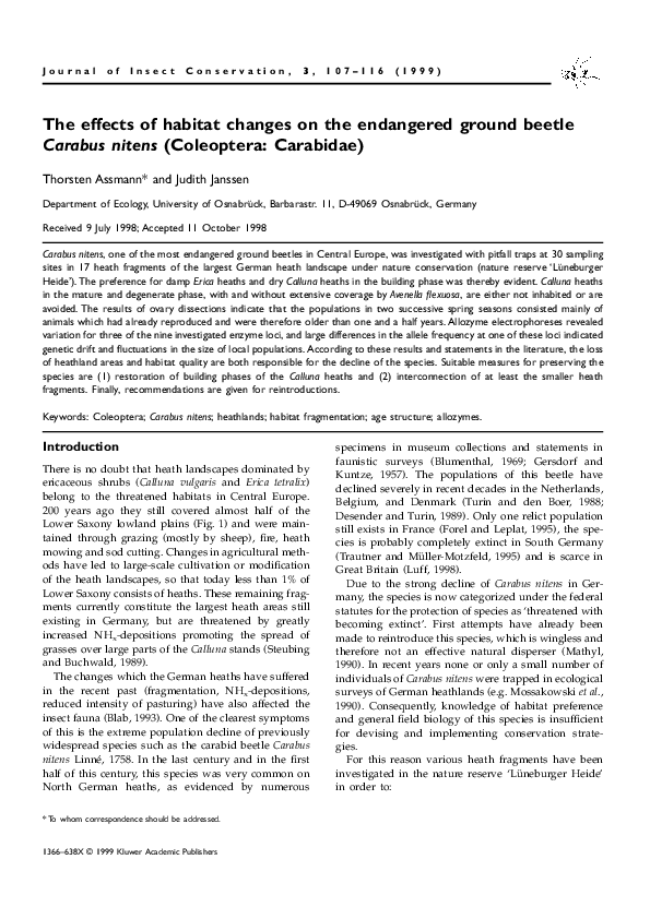 (PDF) The Effect of Habitat Changes on the Endangered Ground Beetle ...