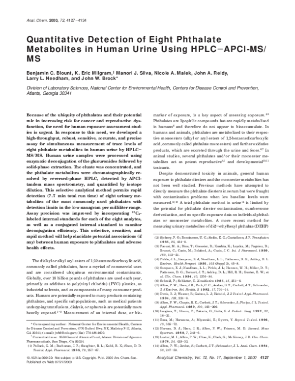 (PDF) Quantitative Detection of Eight Phthalate Metabolites in Human ...