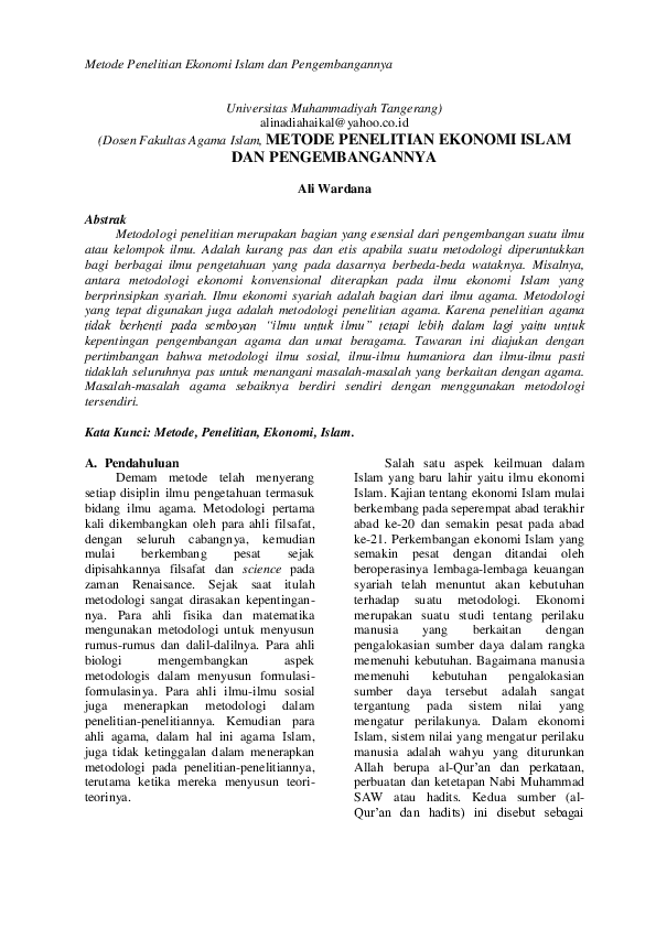 (PDF) Metode Penelitian Ekonomi Islam Dan Pengembangannya