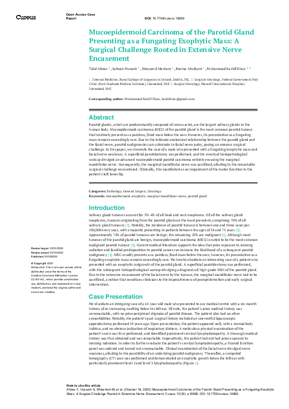 (PDF) Mucoepidermoid Carcinoma of the Parotid Gland Presenting as a ...