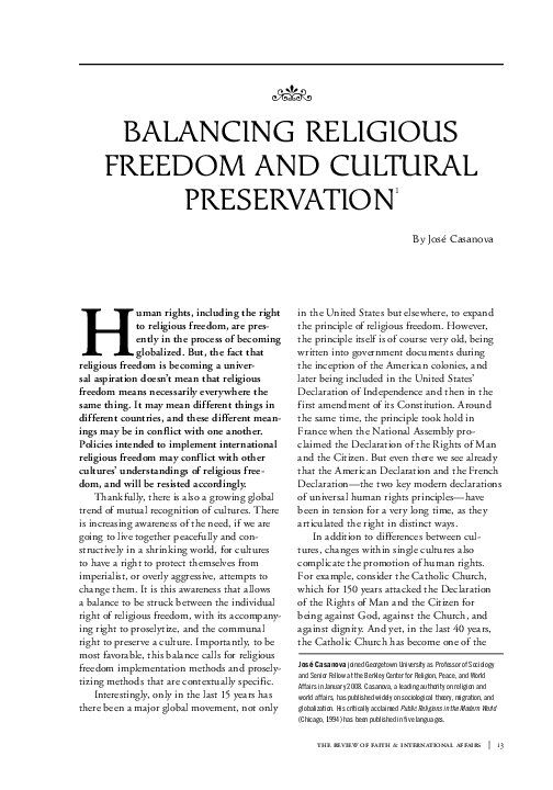 (PDF) Balancing Religious Freedom and Cultural Preservation