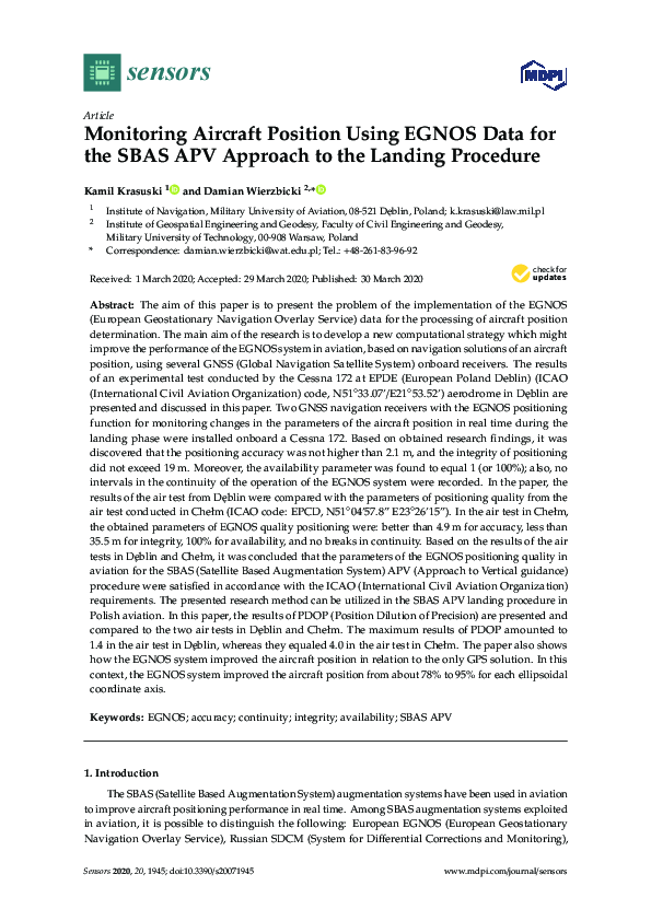 (PDF) Monitoring Aircraft Position Using EGNOS Data for the SBAS APV ...