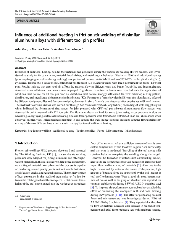 (PDF) Influence of additional heating in friction stir welding of ...