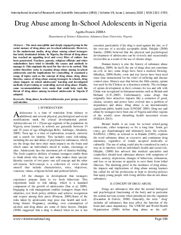 (PDF) Drug Abuse among In-School Adolescents in Nigeria