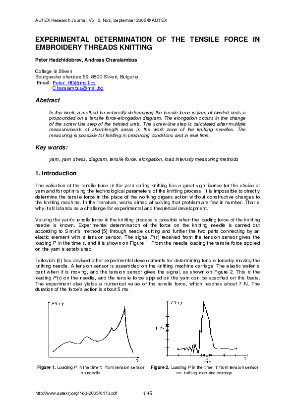 (PDF) Experimental Determination of the Tensile Force in Embroidery ...