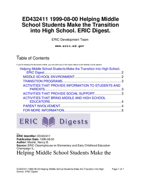 (PDF) Helping middle school students make the transition into high school