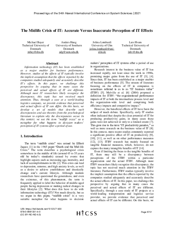 (PDF) The Midlife Crisis of IT: Accurate Versus Inaccurate Perception ...