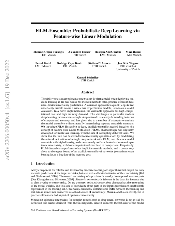 (PDF) FiLM-Ensemble: Probabilistic Deep Learning via Feature-wise ...