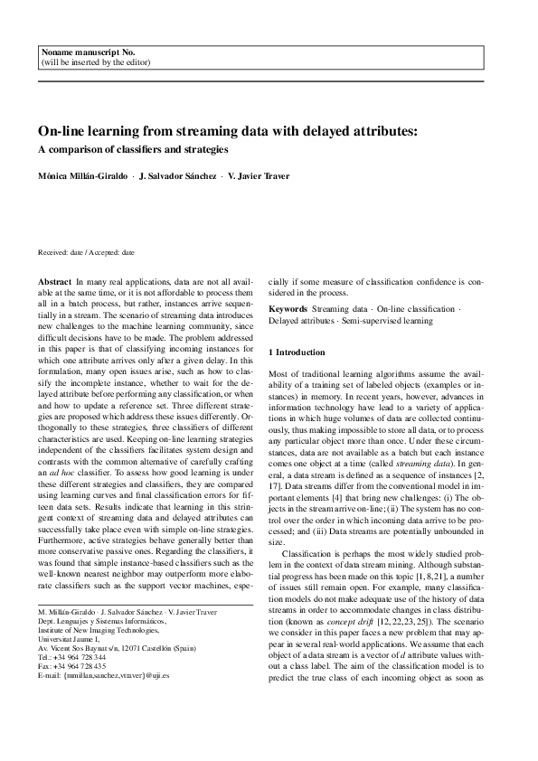 (PDF) On-line learning from streaming data with delayed attributes: a ...
