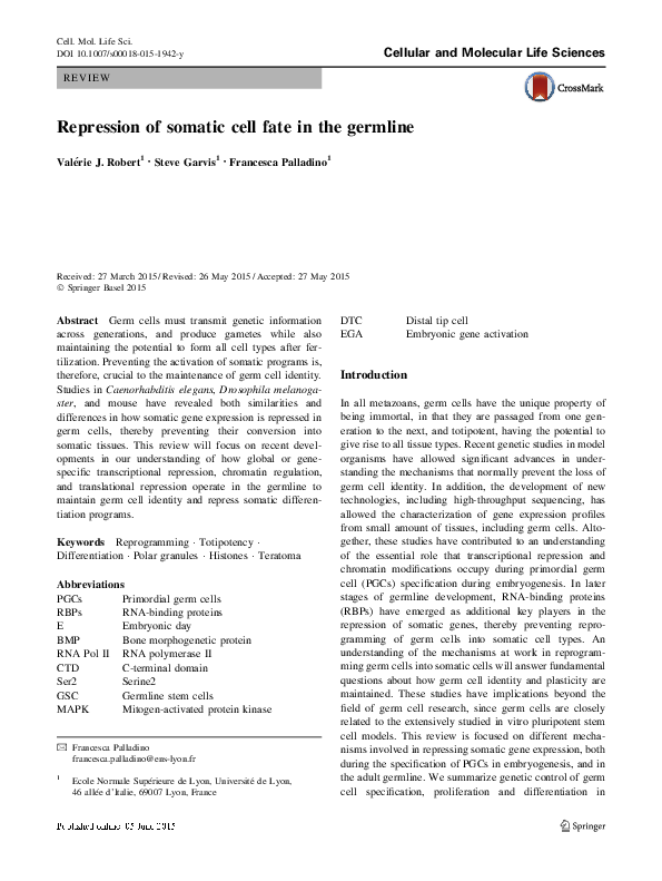 (PDF) Repression of somatic cell fate in the germline