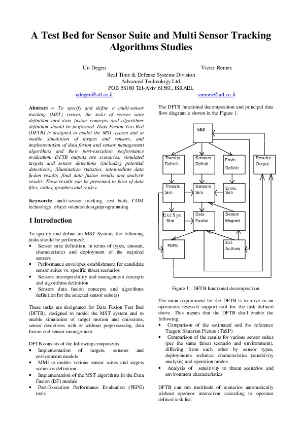 (PDF) A test bed for sensor suite and multi sensor tracking algorithms ...