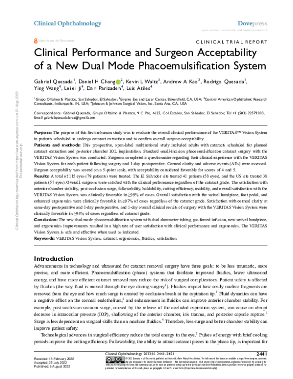 (PDF) Clinical Performance and Surgeon Acceptability of a New Dual Mode ...