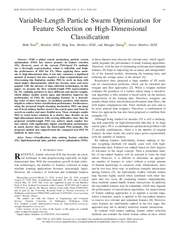 (PDF) Variable-Length Particle Swarm Optimization for Feature Selection ...