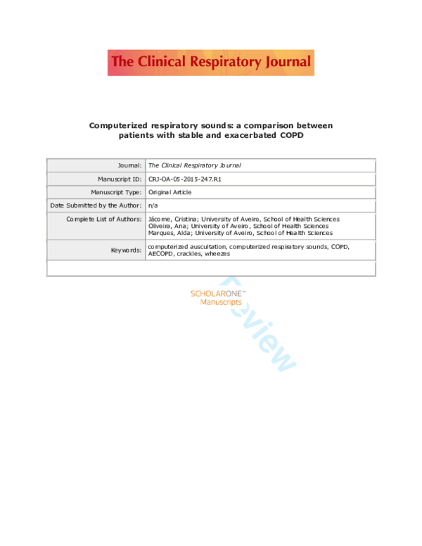 (PDF) Computerized respiratory sounds: A comparison between patients ...