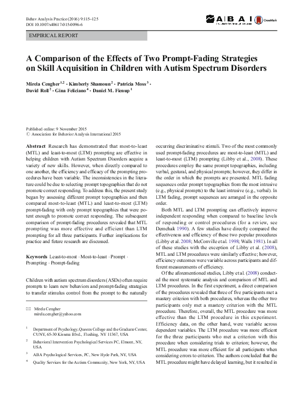 (PDF) A Comparison of the Effects of Two Prompt-Fading Strategies on ...
