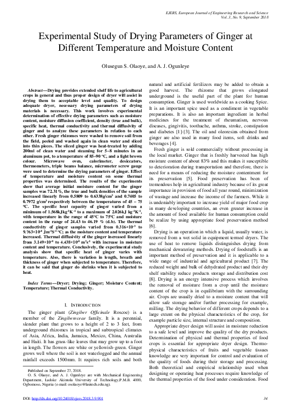 (PDF) Experimental Study of Drying Parameters of Ginger at Different ...