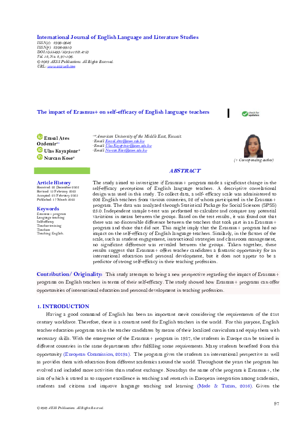 (PDF) The impact of Erasmus+ on self-efficacy of English language teachers
