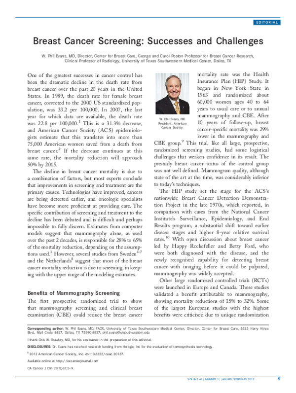 (PDF) Breast cancer screening: Successes and challenges