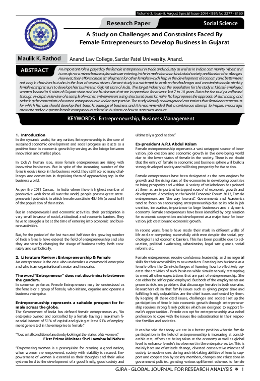 (PDF) A Study on Challenges and Constraints Faced By Female ...