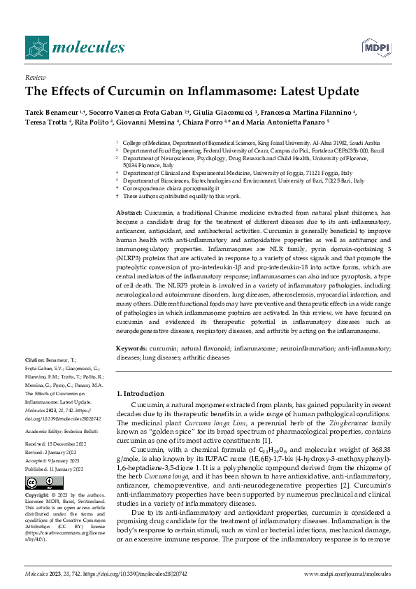 (PDF) The Effects of Curcumin on Inflammasome: Latest Update