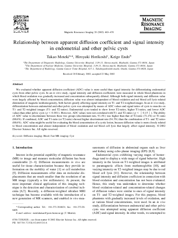 (PDF) Relationship between apparent diffusion coefficient and signal ...