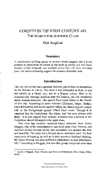 Corinth in the First Century AD: The Search for Another Class