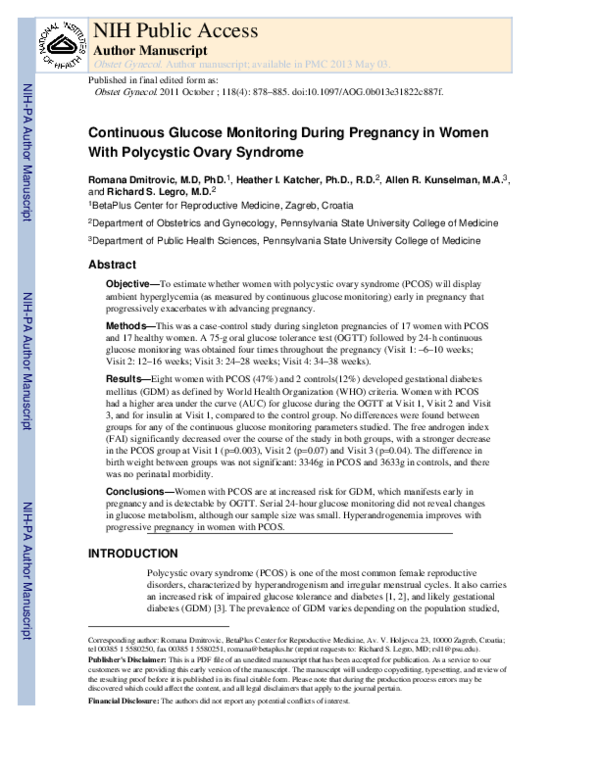 (PDF) Continuous Glucose Monitoring During Pregnancy in Women With ...