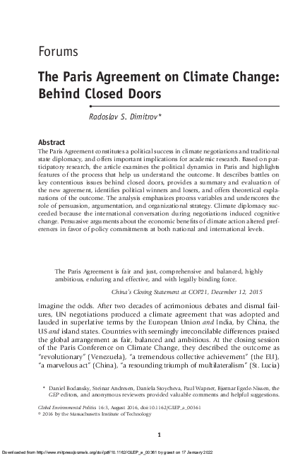 (PDF) The Paris Agreement on Climate Change: Behind Closed Doors