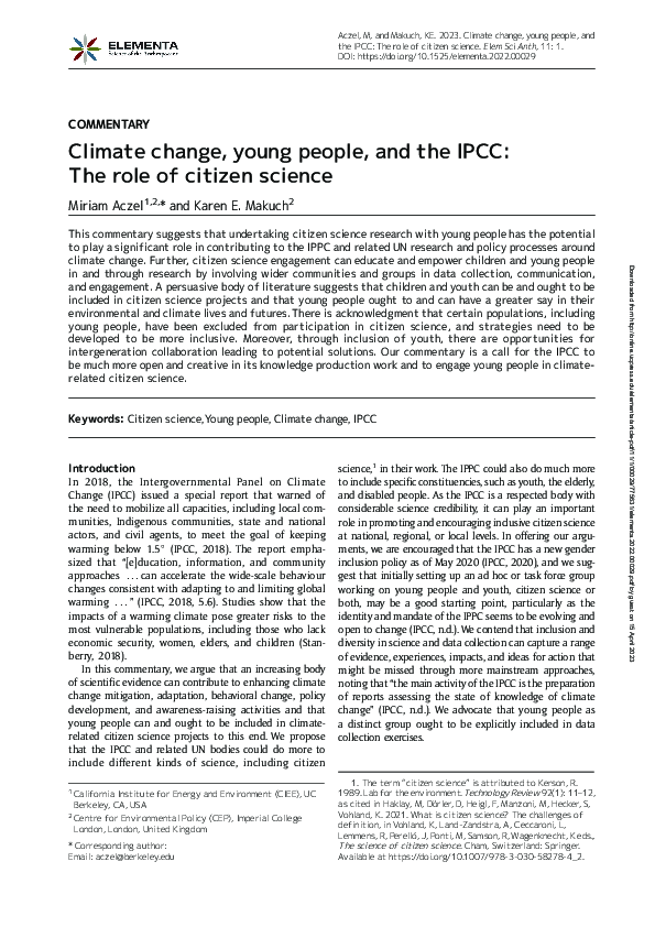 (PDF) Climate change, young people, and the IPCC: The role of citizen ...