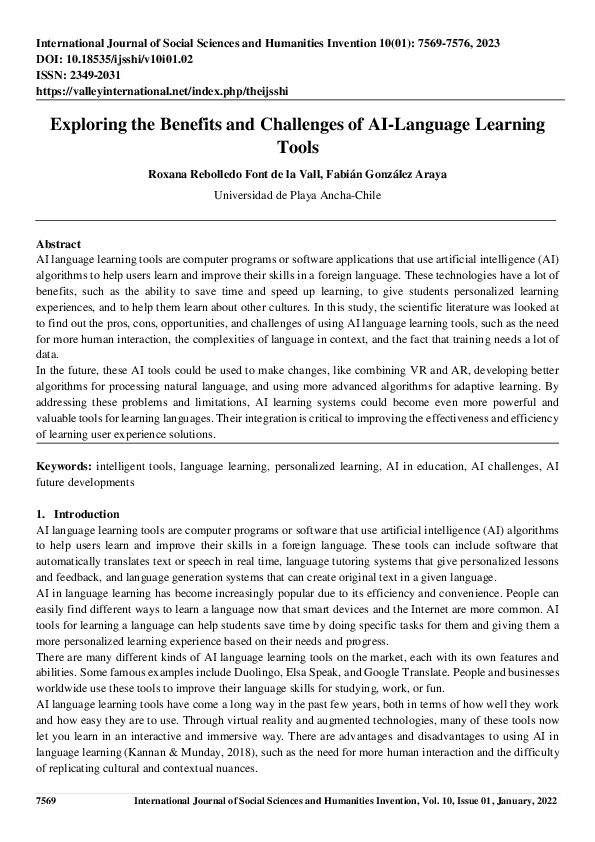 (PDF) Exploring the Benefits and Challenges of AILanguage Learning Tools Fabián González