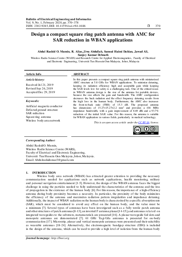 (PDF) Design a compact square ring patch antenna with AMC for SAR ...