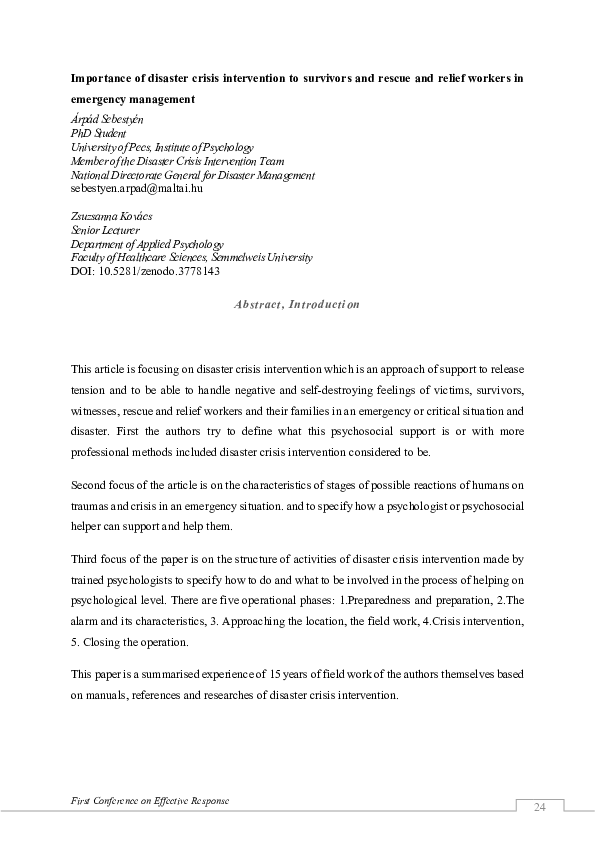 (PDF) Importance of disaster crisis intervention to survivors and ...