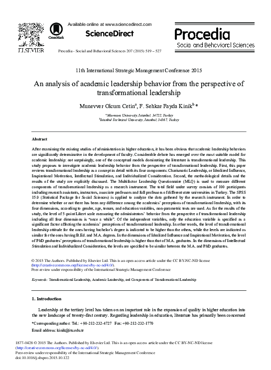 (PDF) An Analysis of Academic Leadership Behavior from the Perspective ...