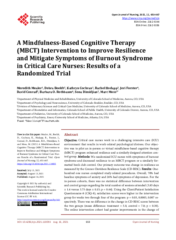 (PDF) A Mindfulness-Based Cognitive Therapy (MBCT) Intervention to ...