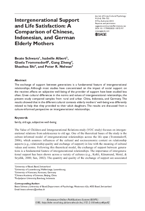 (PDF) Intergenerational Support and Life Satisfaction: A Comparison of ...