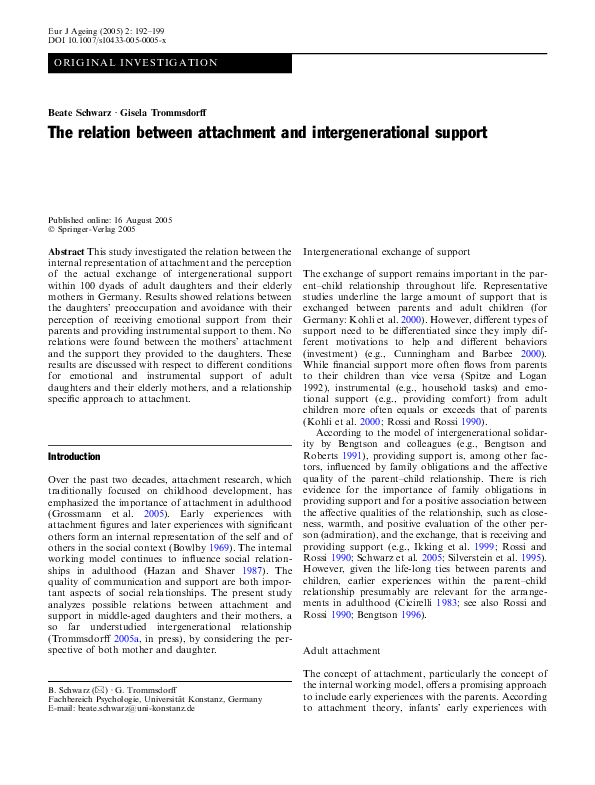 (PDF) The relation between attachment and intergenerational support