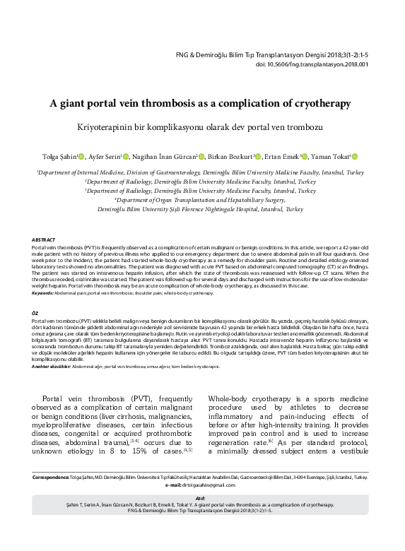 (PDF) A giant portal vein thrombosis as a complication of cryotherapy