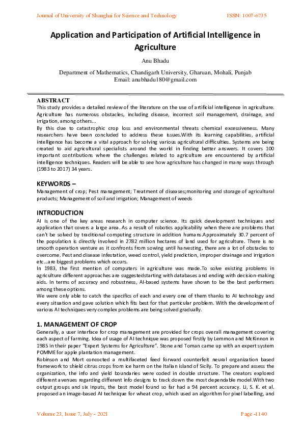 APPLICATION OF ARTIFICIAL INTELLIGENCE IN AGRICULTURE PDF visual data 4