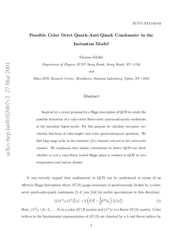 (PDF) Possible color octet quark-antiquark condensate in the instanton ...