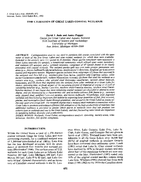 (PDF) Fish Utilization of Great Lakes Coastal Wetlands