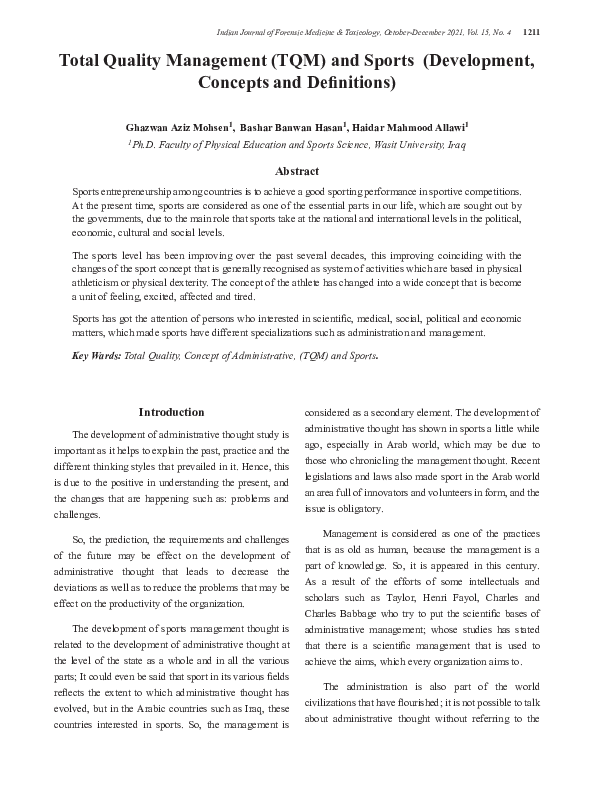 (PDF) Total Quality Management (TQM) and Sports (Development, Concepts ...