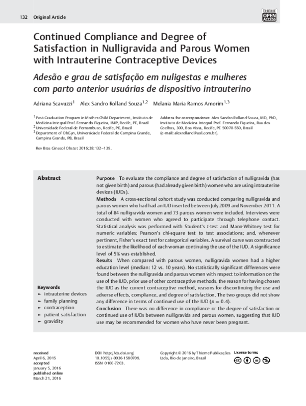 (PDF) Continued Compliance and Degree of Satisfaction in Nulligravida ...