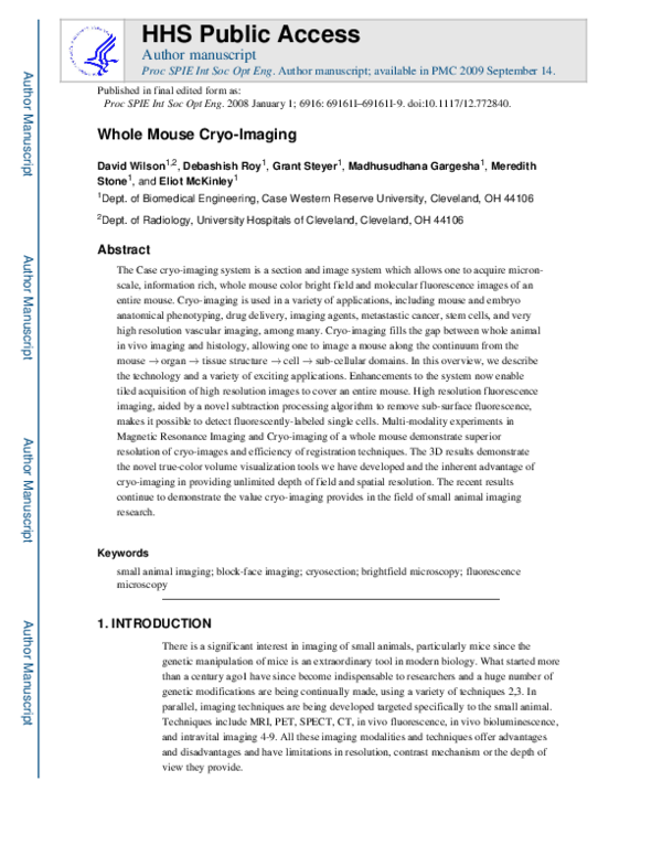 (PDF) Whole mouse cryo-imaging