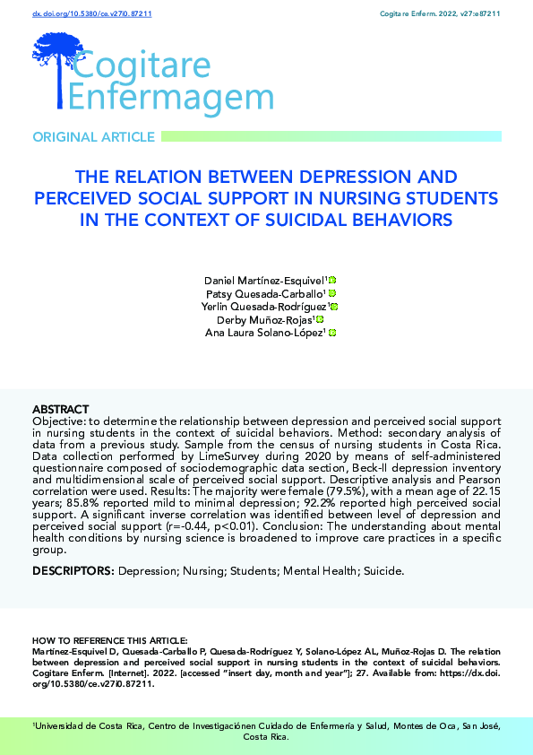 (PDF) The Relation Between Depression and Perceived Social Support in ...