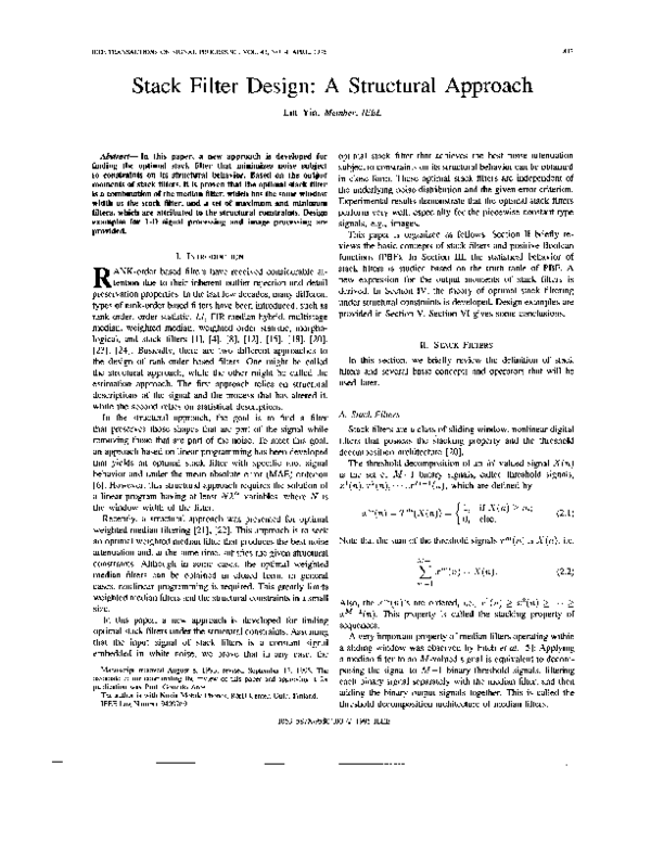 (PDF) Stack filter design: a structural approach