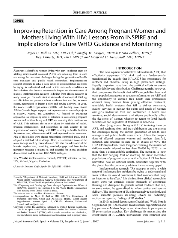 (PDF) Improving Retention in Care Among Pregnant Women and Mothers ...