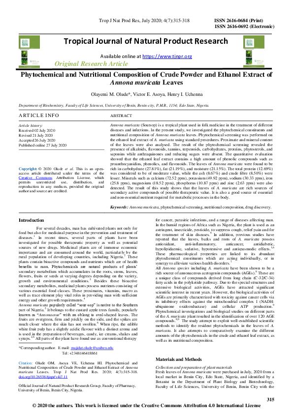 (PDF) Phytochemical and Nutritional Composition of Crude Powder and ...