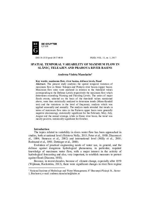 (PDF) Spatial temporal variability of maximum flow in Slănic, Teleajen ...