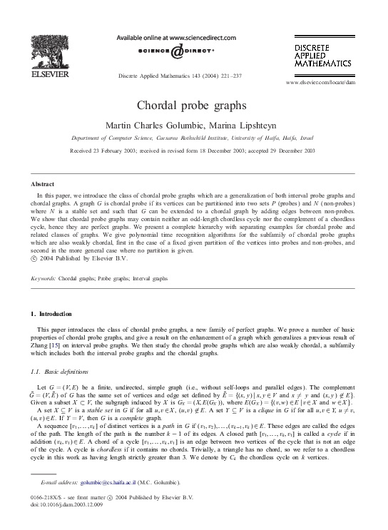 (PDF) Chordal probe graphs